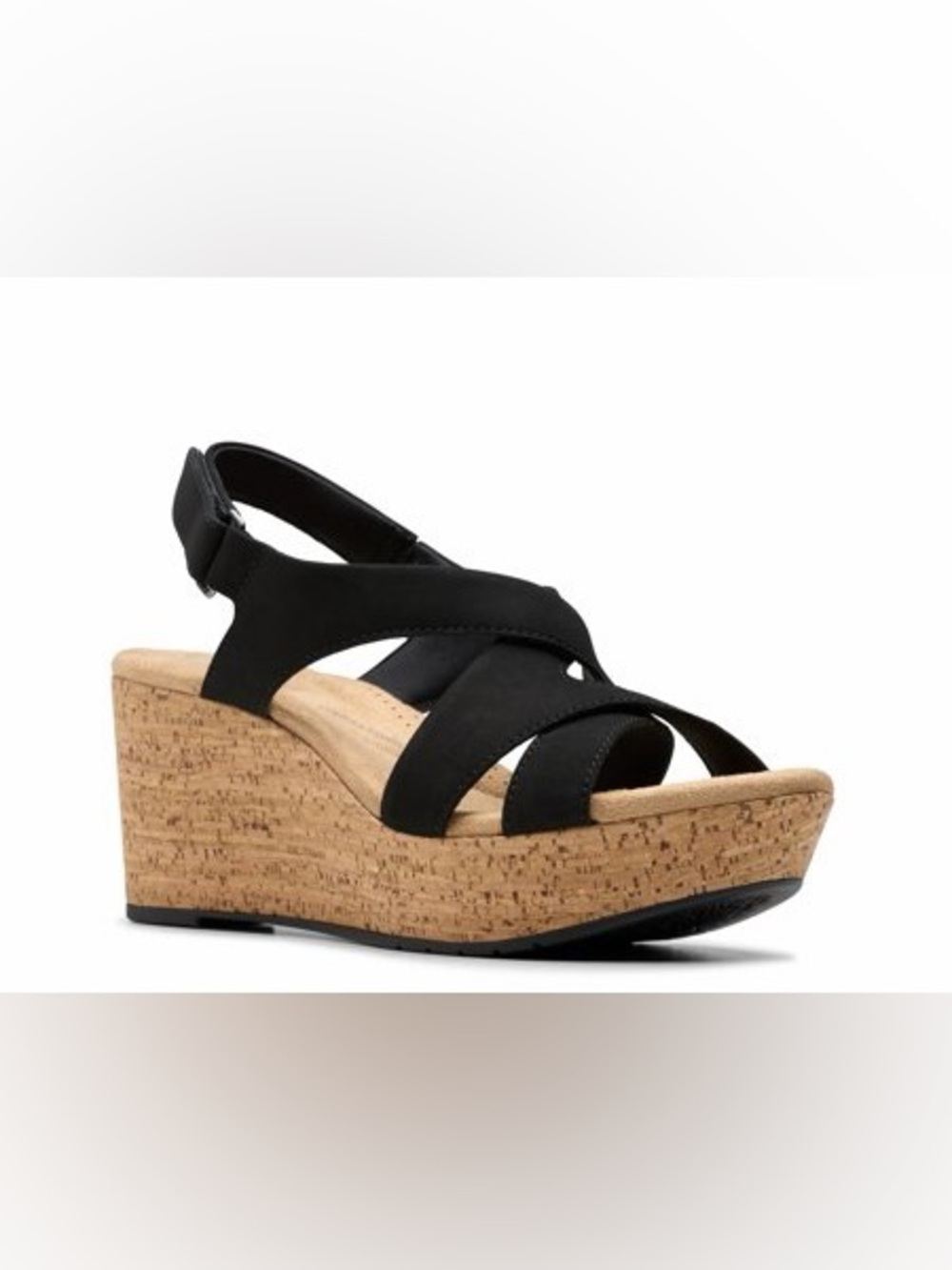 Clarks Rose Style Black Nubuck Wedge Sandal Size 9